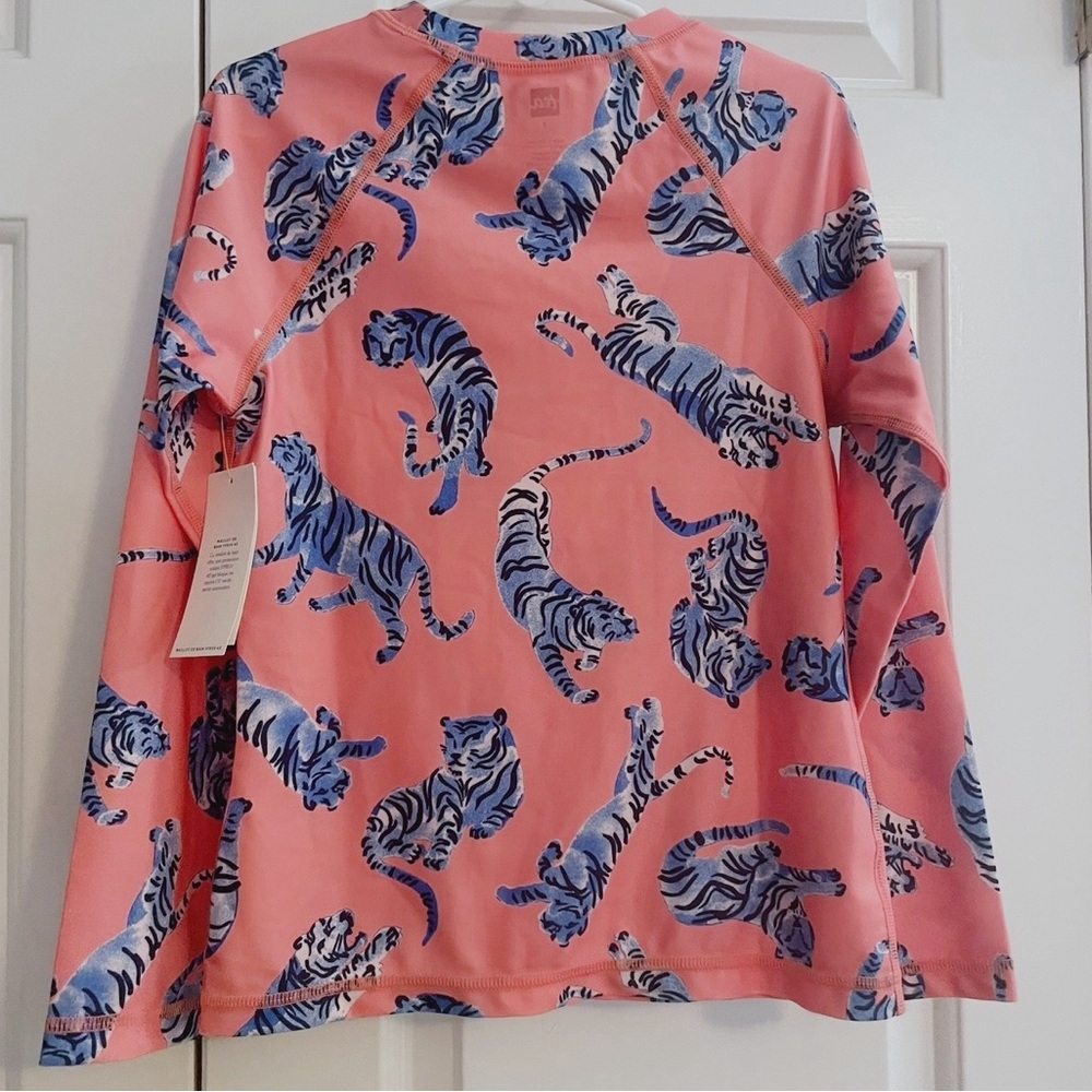 Tea Collection, Long-Sleeve Rashguard with Blue Tiger Print, size 7